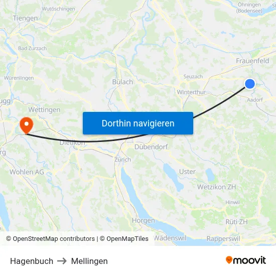 Hagenbuch to Mellingen map