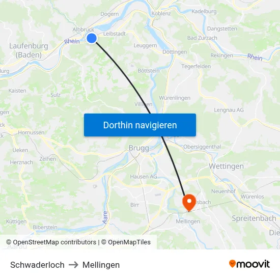 Schwaderloch to Mellingen map
