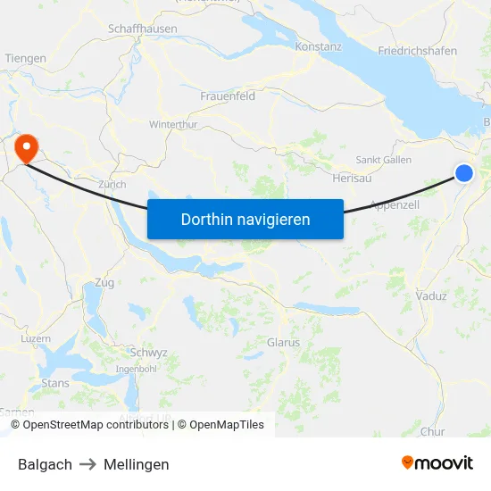 Balgach to Mellingen map