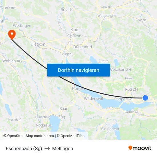 Eschenbach (Sg) to Mellingen map