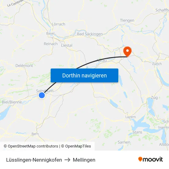 Lüsslingen-Nennigkofen to Mellingen map