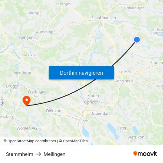 Stammheim to Mellingen map