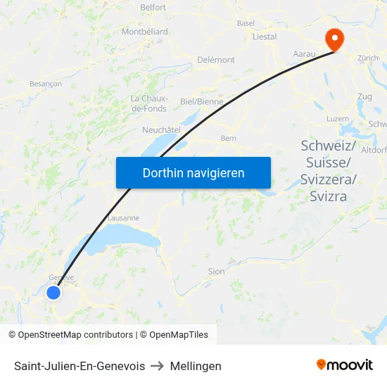 Saint-Julien-En-Genevois to Mellingen map