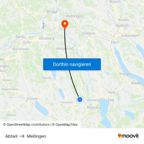 Abtwil to Mellingen map