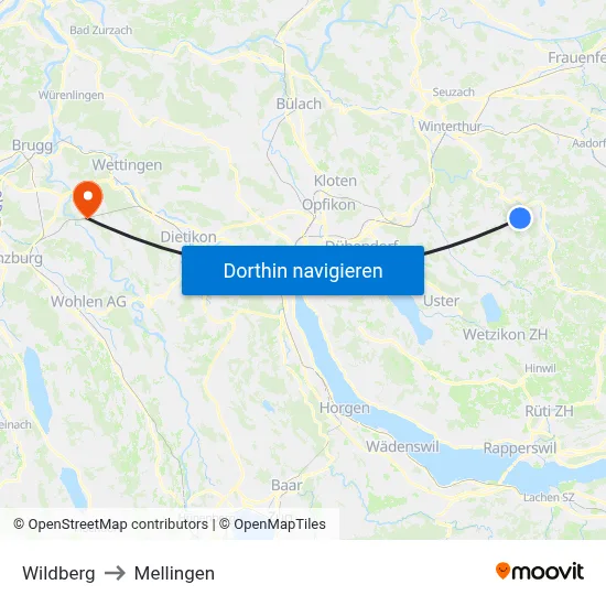 Wildberg to Mellingen map
