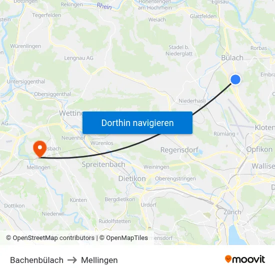 Bachenbülach to Mellingen map