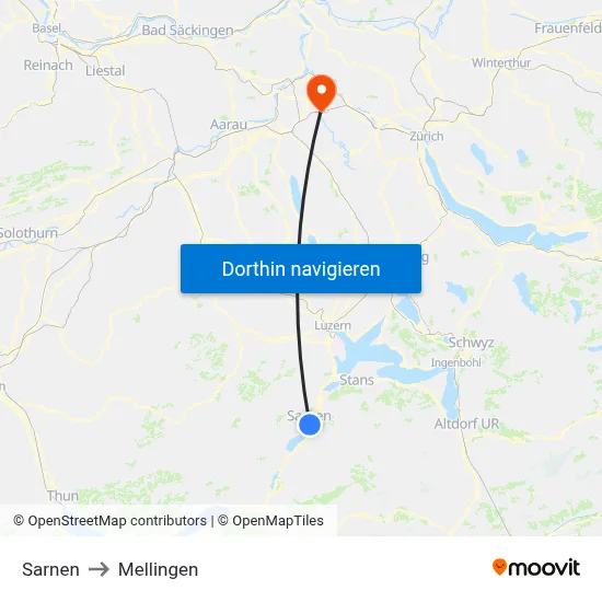 Sarnen to Mellingen map