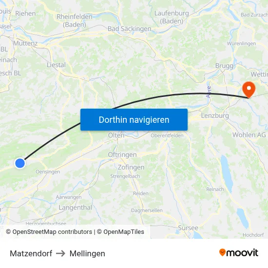 Matzendorf to Mellingen map