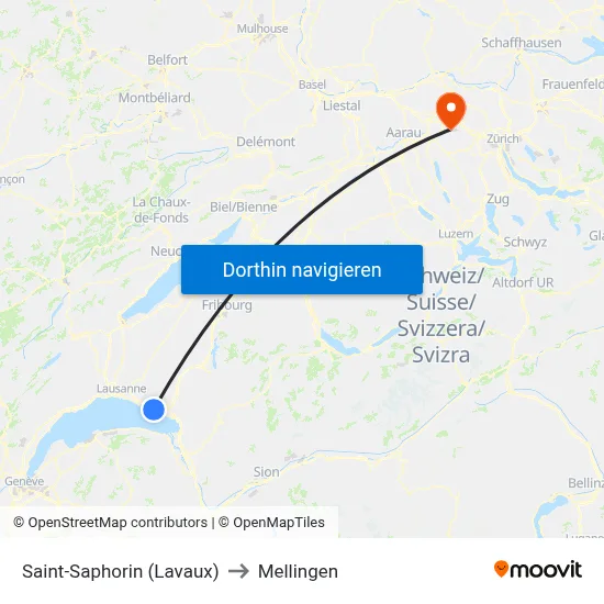 Saint-Saphorin (Lavaux) to Mellingen map