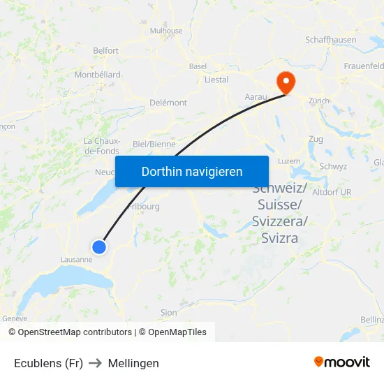 Ecublens (Fr) to Mellingen map