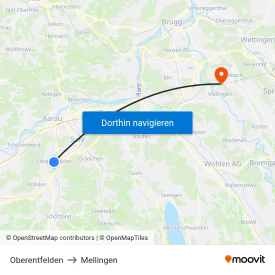 Oberentfelden to Mellingen map