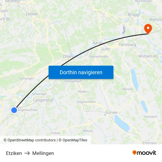 Etziken to Mellingen map