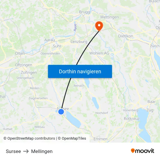 Sursee to Mellingen map