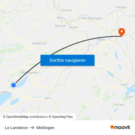 Le Landeron to Mellingen map