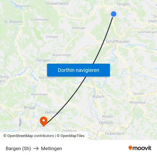 Bargen (Sh) to Mellingen map
