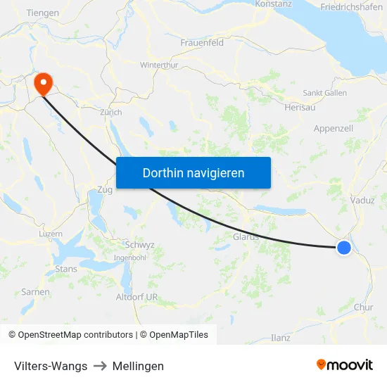Vilters-Wangs to Mellingen map