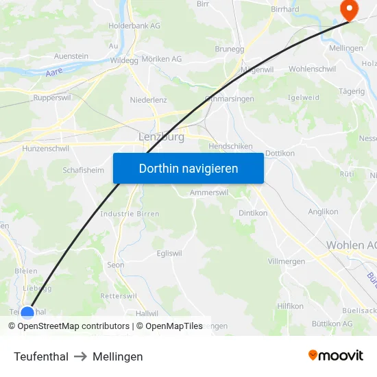 Teufenthal to Mellingen map