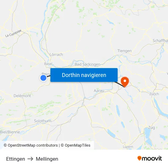 Ettingen to Mellingen map