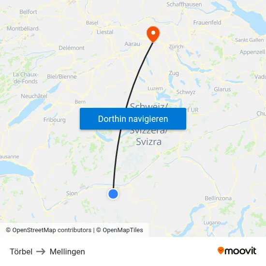 Törbel to Mellingen map