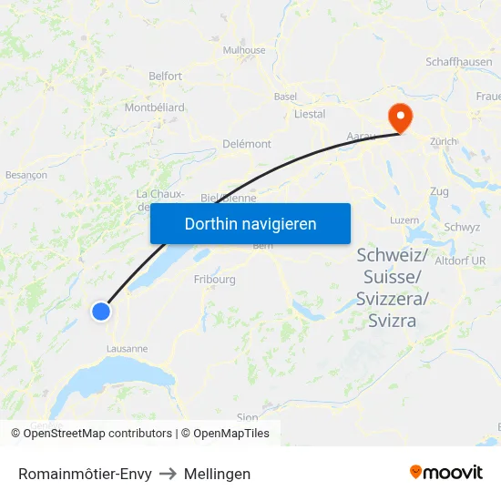 Romainmôtier-Envy to Mellingen map