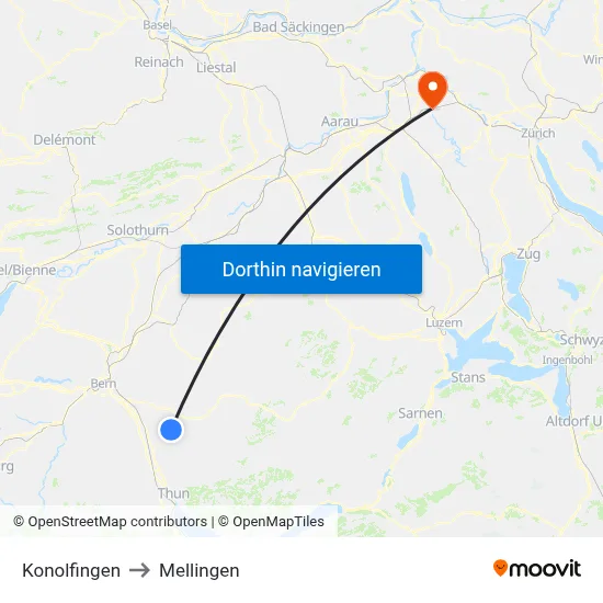 Konolfingen to Mellingen map