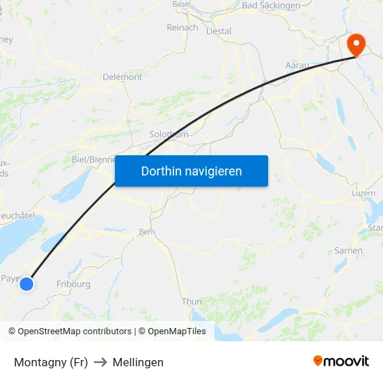 Montagny (Fr) to Mellingen map