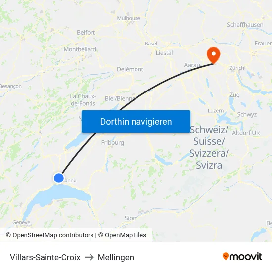 Villars-Sainte-Croix to Mellingen map