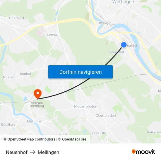 Neuenhof to Mellingen map