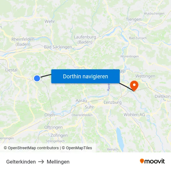 Gelterkinden to Mellingen map