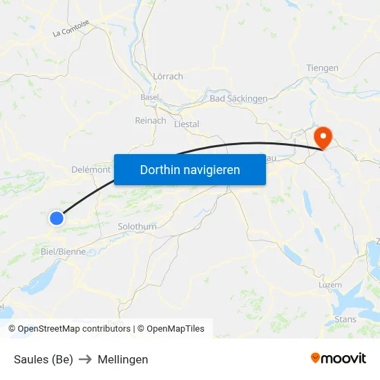 Saules (Be) to Mellingen map