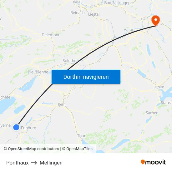 Ponthaux to Mellingen map