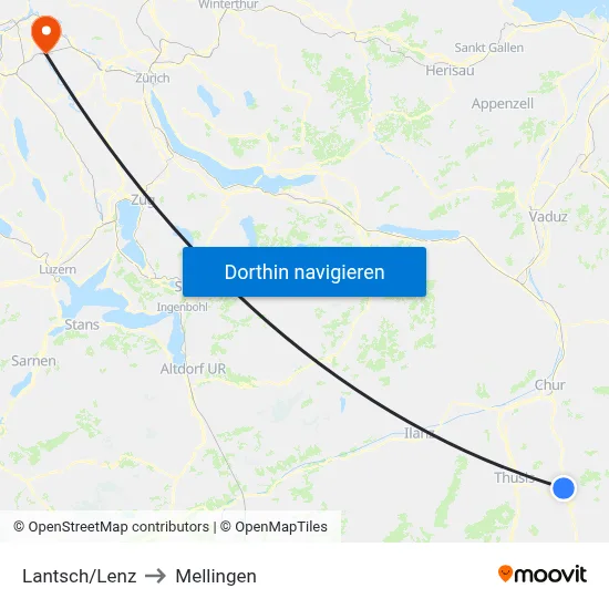 Lantsch/Lenz to Mellingen map