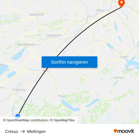 Crésuz to Mellingen map