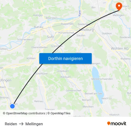 Reiden to Mellingen map