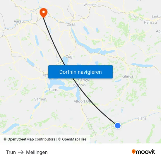Trun to Mellingen map