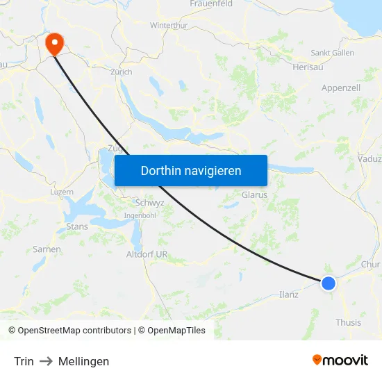 Trin to Mellingen map