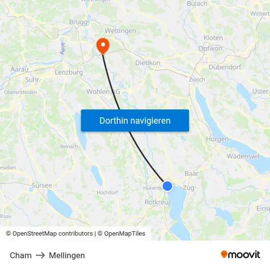 Cham to Mellingen map