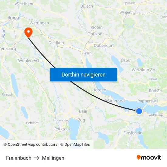 Freienbach to Mellingen map