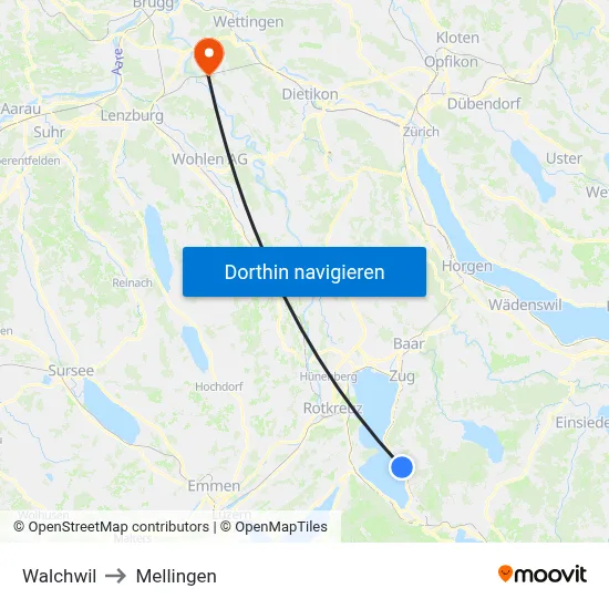 Walchwil to Mellingen map