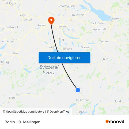 Bodio to Mellingen map