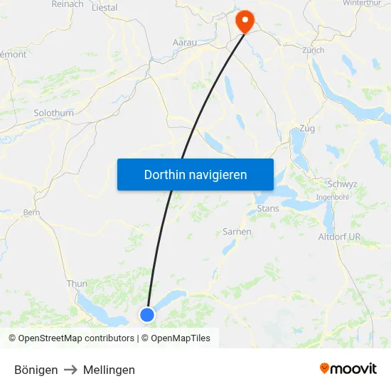 Bönigen to Mellingen map