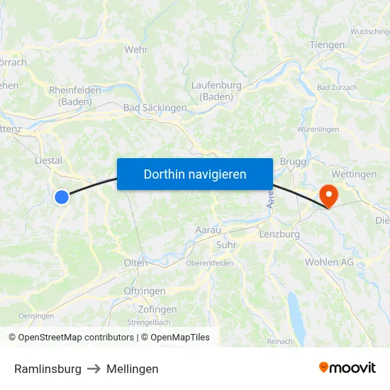 Ramlinsburg to Mellingen map