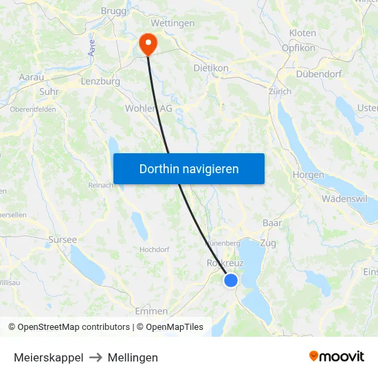 Meierskappel to Mellingen map