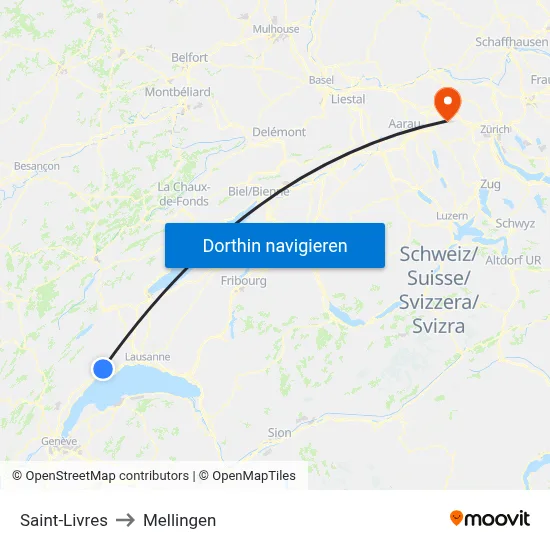 Saint-Livres to Mellingen map