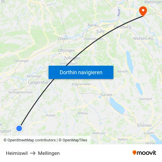Heimiswil to Mellingen map