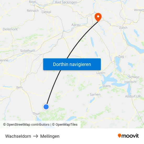 Wachseldorn to Mellingen map