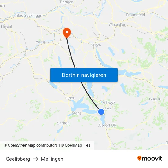 Seelisberg to Mellingen map