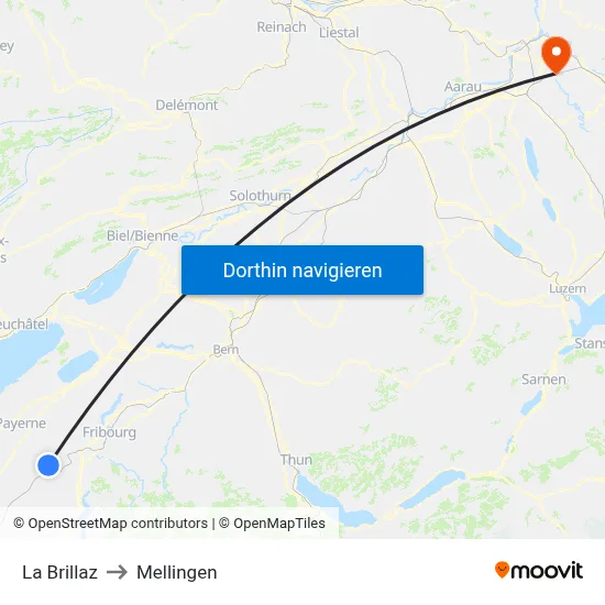 La Brillaz to Mellingen map