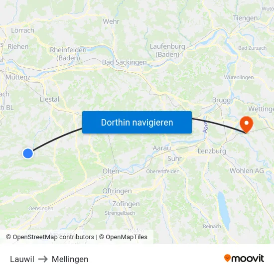 Lauwil to Mellingen map
