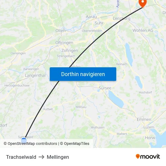 Trachselwald to Mellingen map